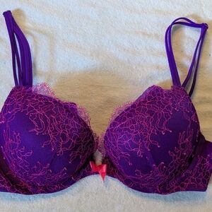 New Victoria's Secret Purple Bra with Pink Lace Detail Very Sexy Push-up